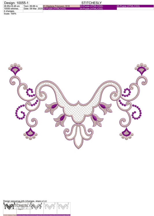 Detail view of Floral Garland Neckline machine embroidery design