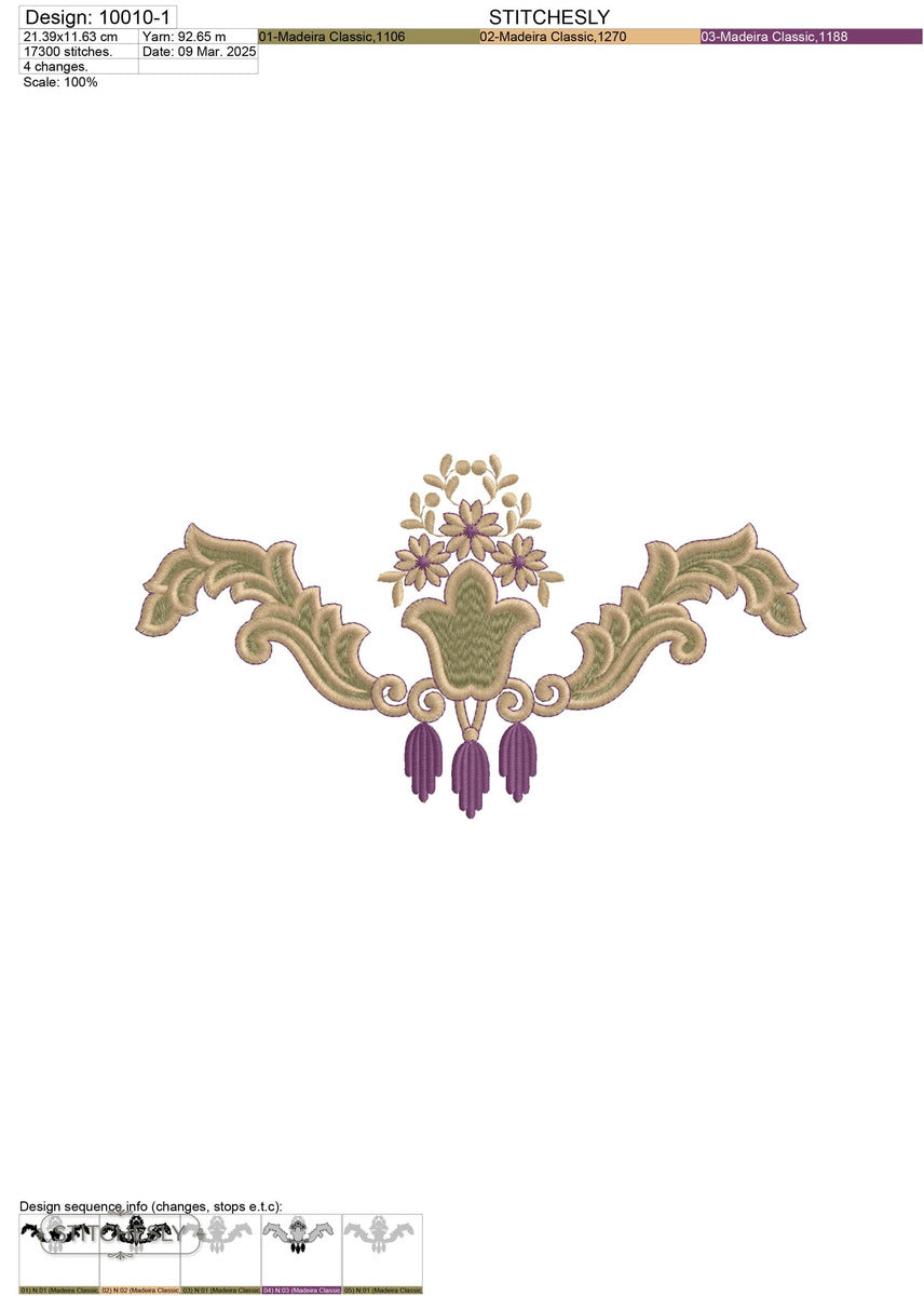 Detail view of Floral Tassel Border machine embroidery design