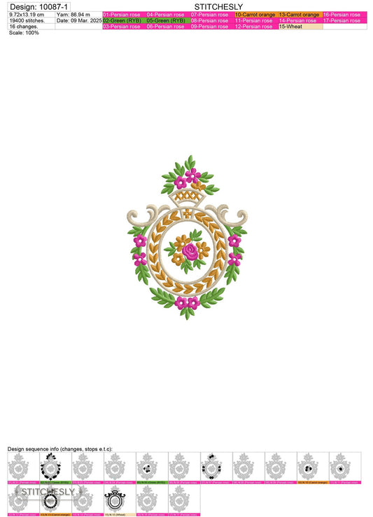 Detail view of Floral Wreath Medallion machine embroidery design