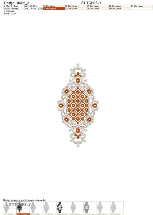 Detail view of Geometric Lattice Oval Medallion machine embroidery design