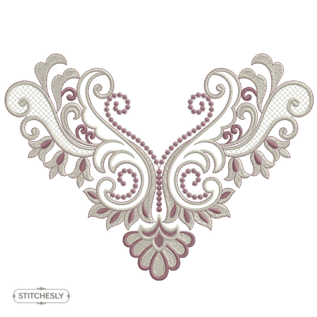 Detail view of Gold Lace Neckline machine embroidery design