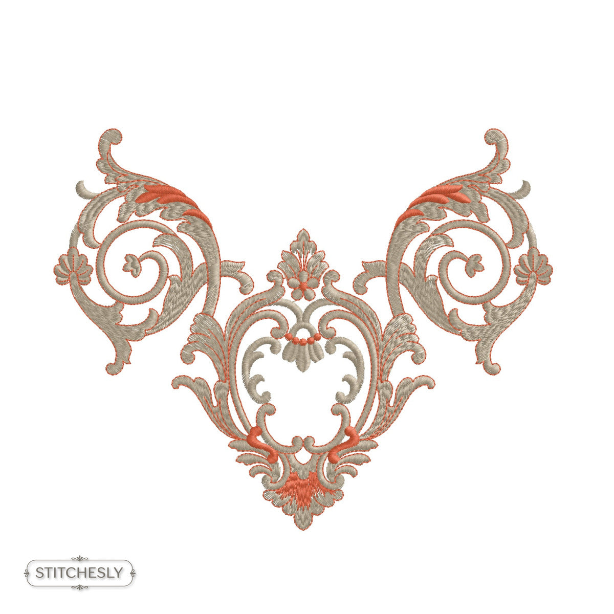 Detail view of Gold Ornamental Cushion machine embroidery design