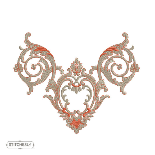 Detail view of Gold Ornamental Cushion machine embroidery design