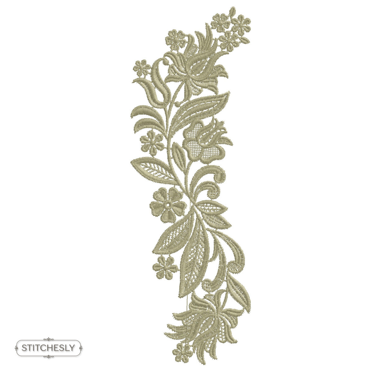 Detail view of Golden Leaf Floral Border machine embroidery design