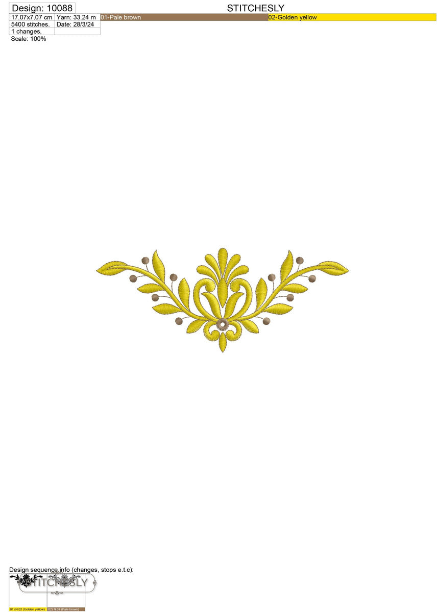 Detail view of Golden Leaf Scroll Border machine embroidery design