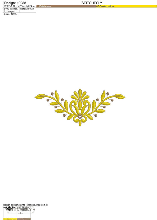 Detail view of Golden Leaf Scroll Border machine embroidery design