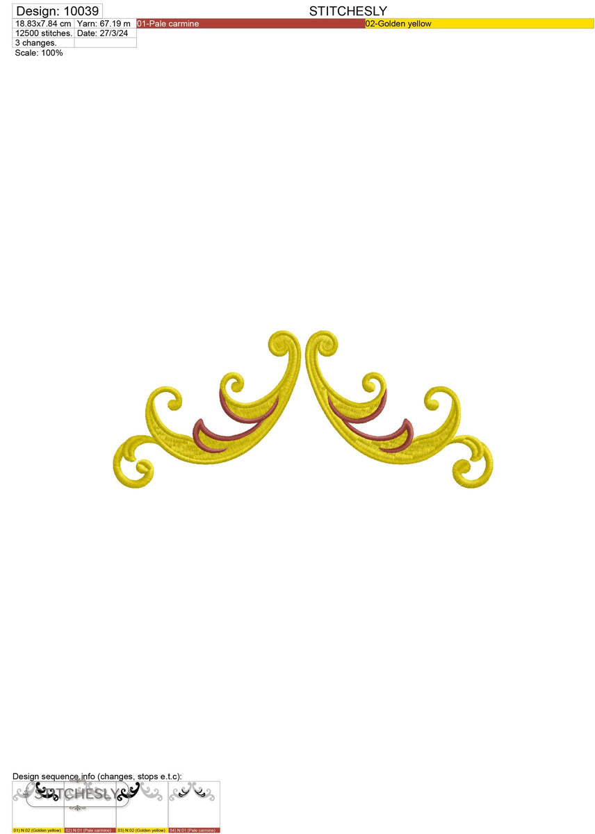 Detail view of Golden Scroll Border machine embroidery design
