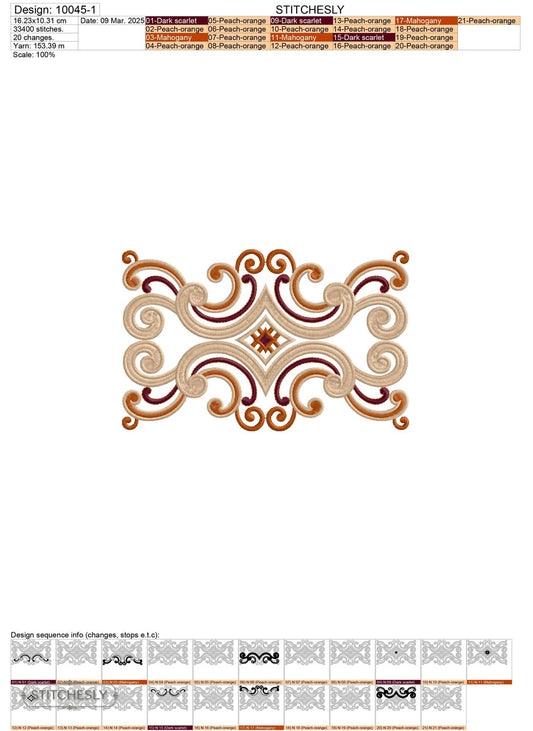 Detail view of Interlaced Baroque Scroll Border machine embroidery design