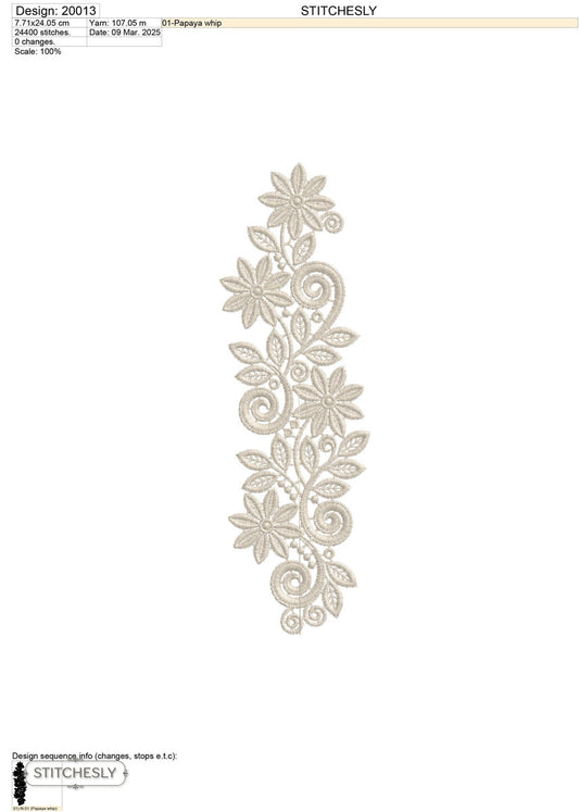 Detail view of Ivory Floral Scroll Border machine embroidery design