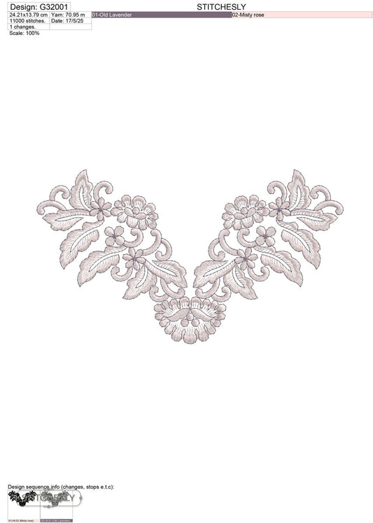 Detail view of Ivory Leaf Garland Border machine embroidery design
