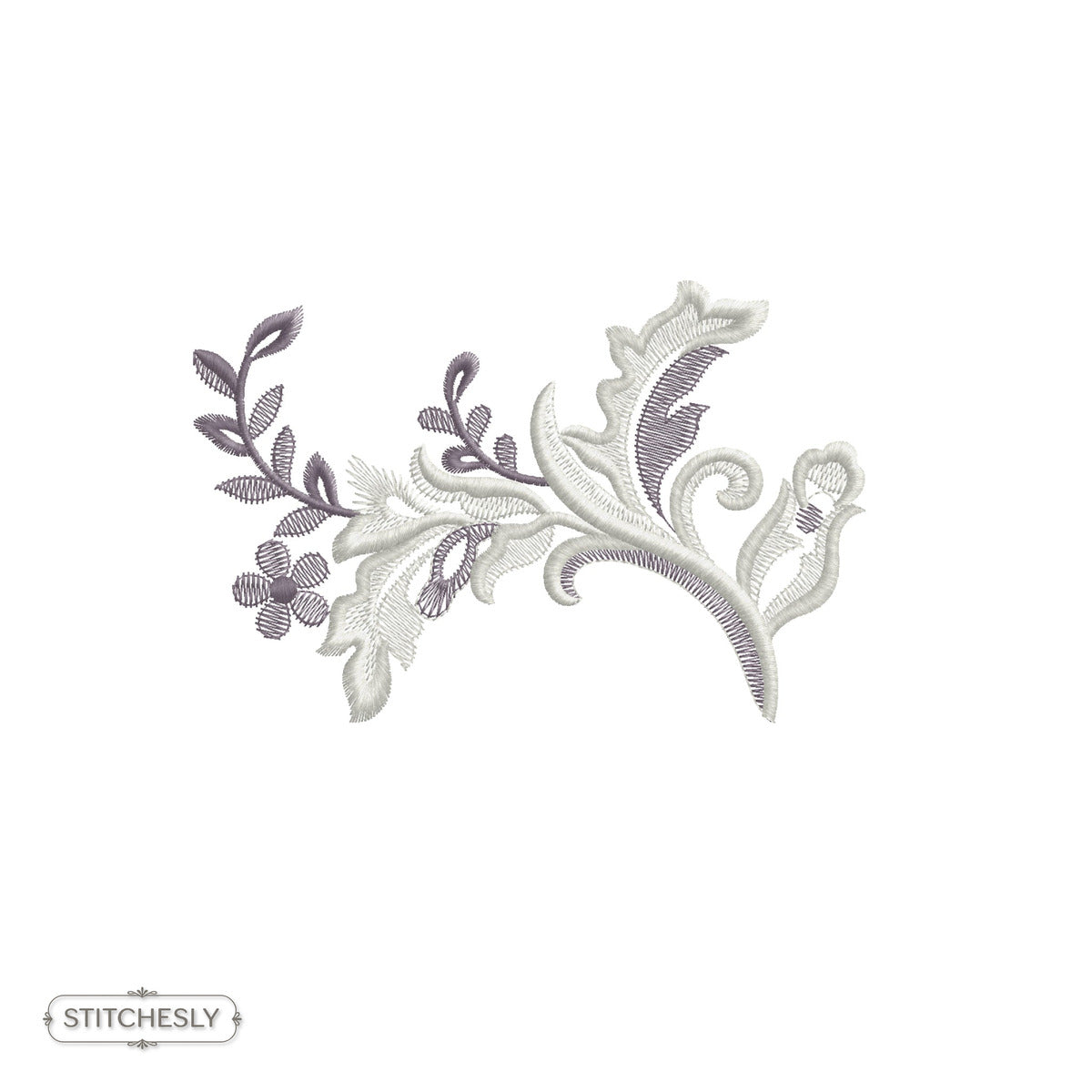 Detail view of Lavender Scroll Floral Machine Embroidery Set machine embroidery design
