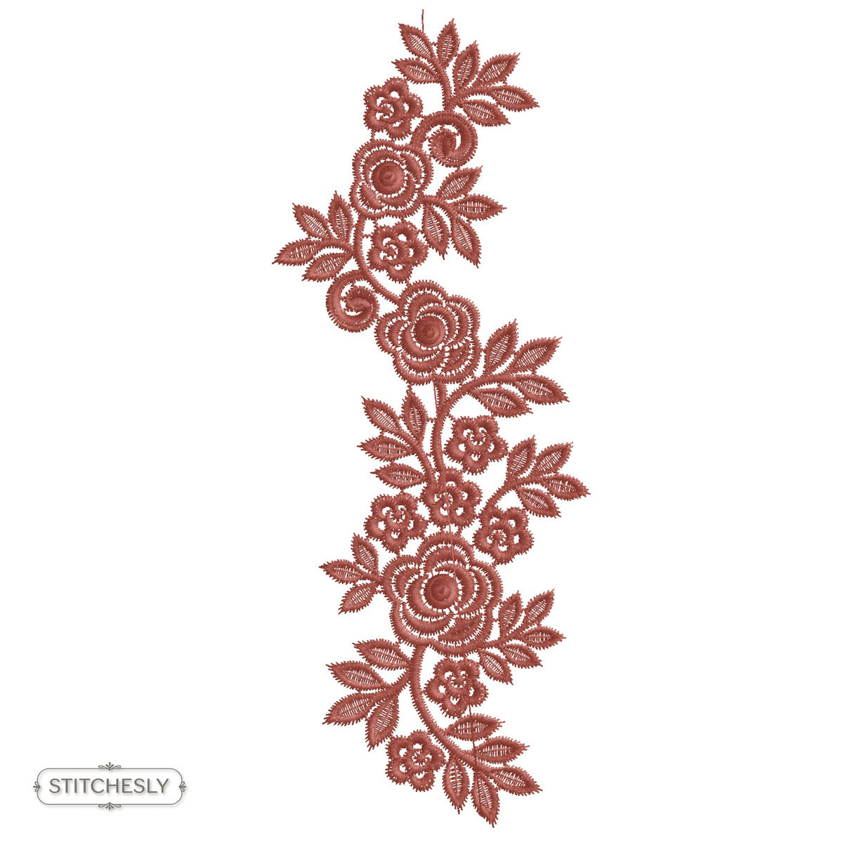 Detail view of Long Rose Leaf Border machine embroidery design