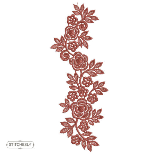 Detail view of Long Rose Leaf Border machine embroidery design