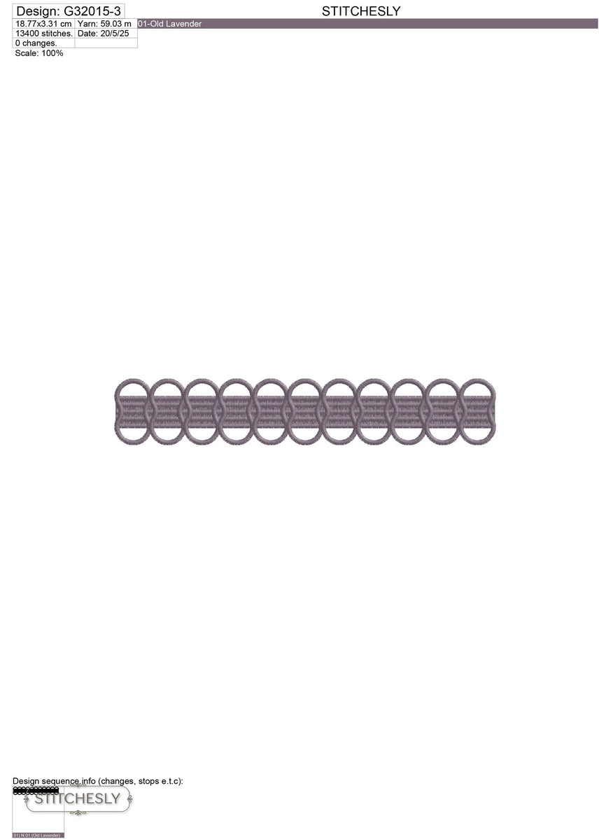 Detail view of Looped Ribbon Border machine embroidery design