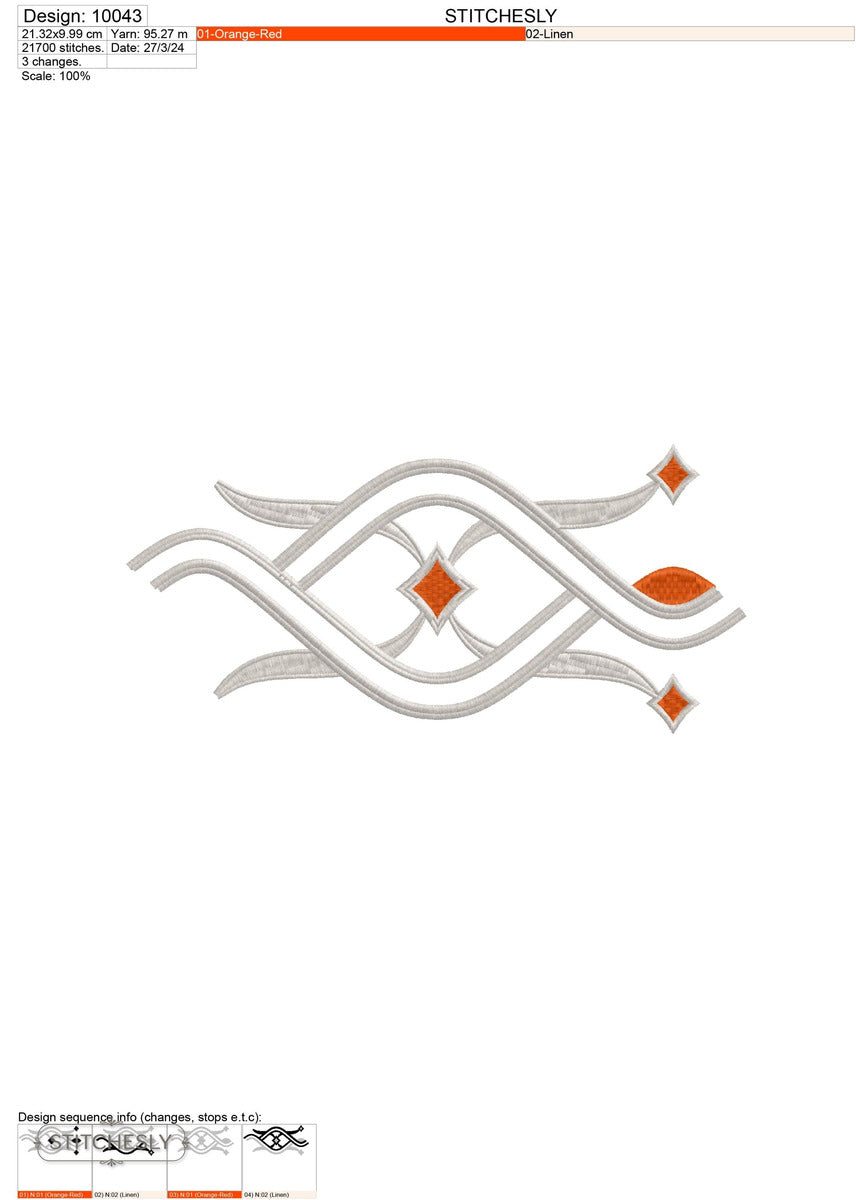 Detail view of Modern Geometric Wave Border machine embroidery design