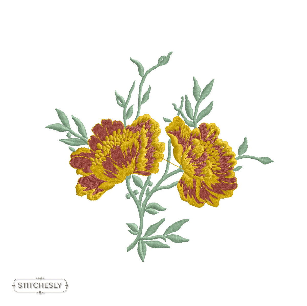 Detail view of Navy Mini Rose Motif machine embroidery design
