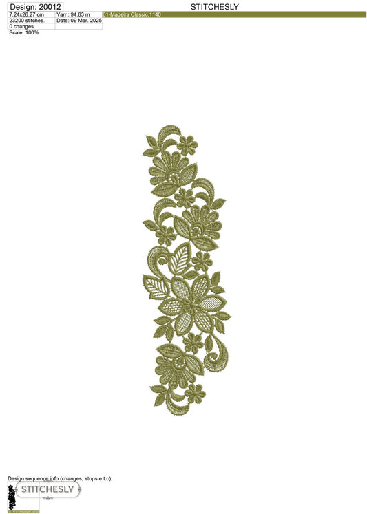 Detail view of Olive Floral Border machine embroidery design