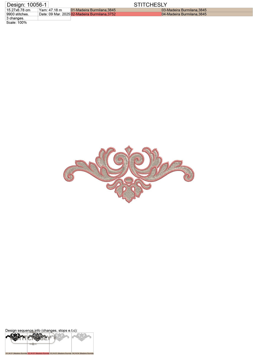 Detail view of Pink Crown Scroll Border machine embroidery design