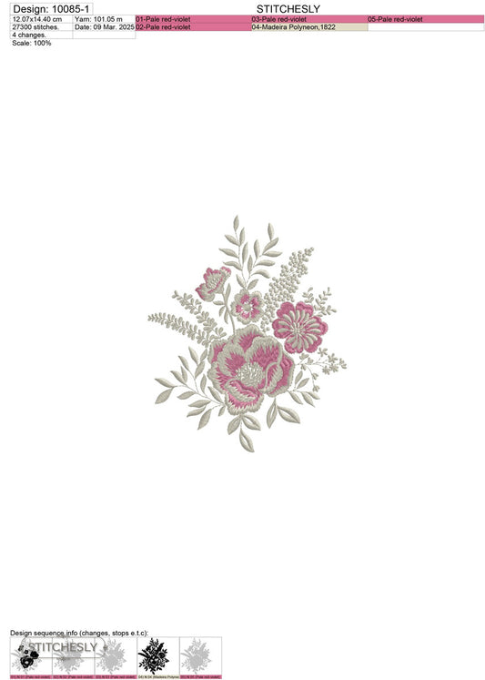 Detail view of Pink Heirloom Floral Bouquet machine embroidery design