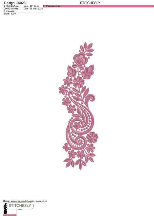 Detail view of Pink Paisley Floral Border machine embroidery design