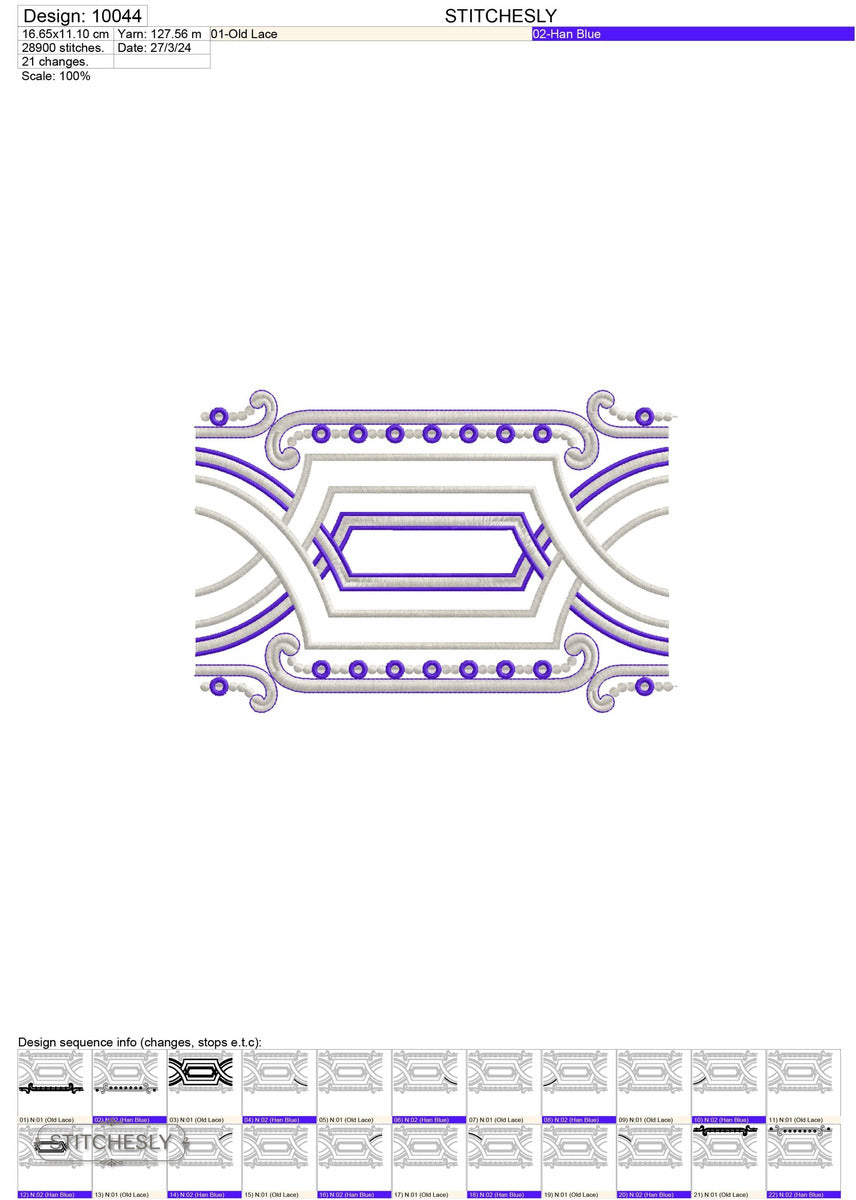 Detail view of Purple Geometric Frame machine embroidery design