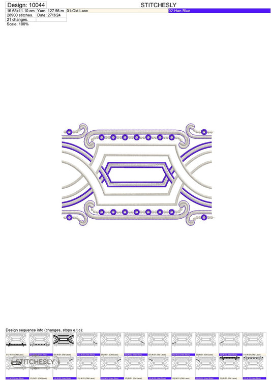 Detail view of Purple Geometric Frame machine embroidery design
