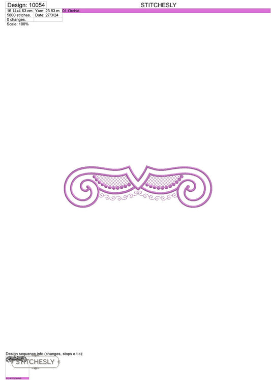 Detail view of Purple Shell Scroll Border machine embroidery design