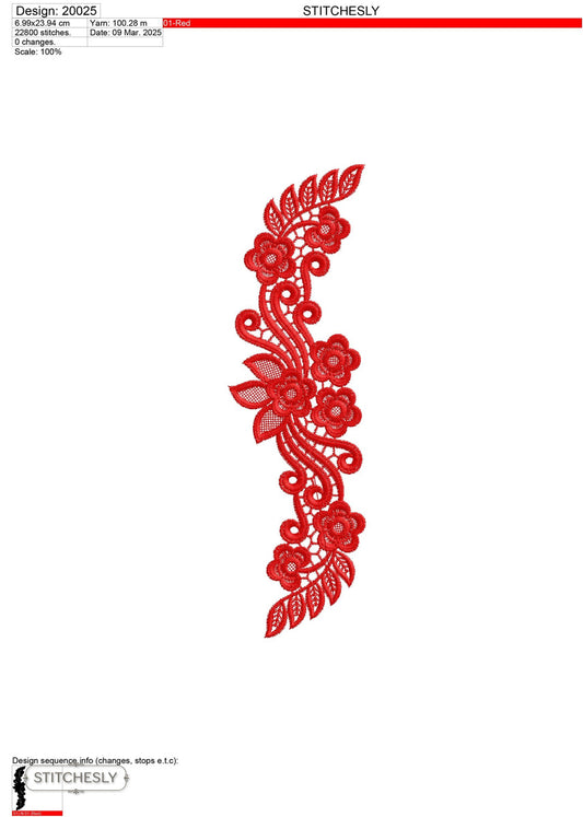 Detail view of Red Paisley Floral Border machine embroidery design