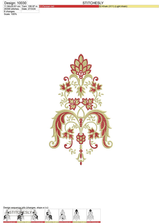 Detail view of Regal Floral Crest machine embroidery design