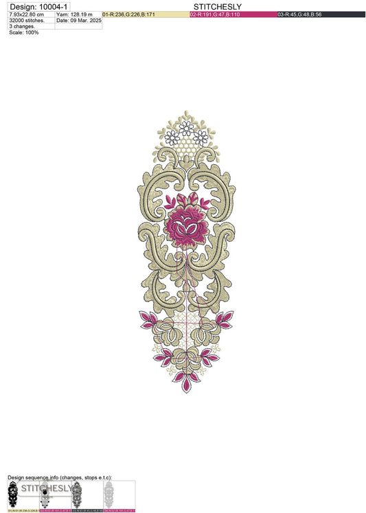 Detail view of Regal Rose Cartouche Panel machine embroidery design