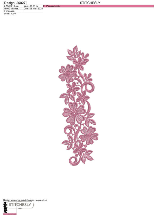 Detail view of Rose Floral Scroll Border machine embroidery design