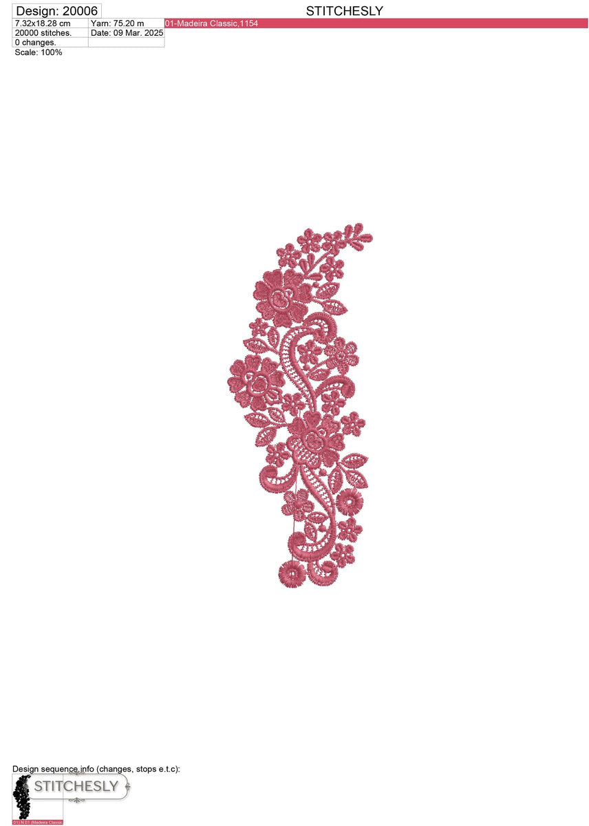 Detail view of Rose Lace Floral Border machine embroidery design