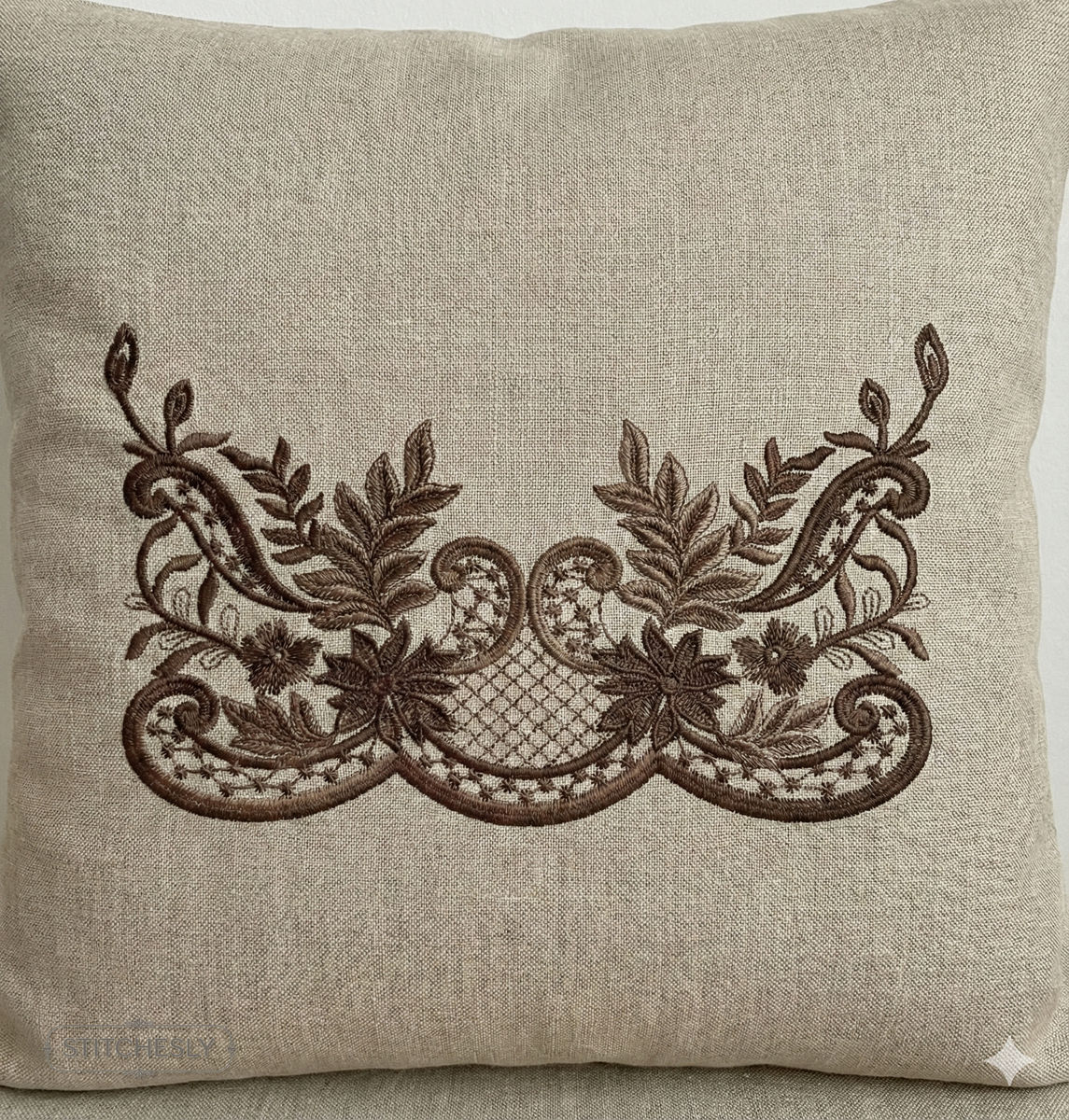 Detail view of Rose Leaf Scroll Border machine embroidery design
