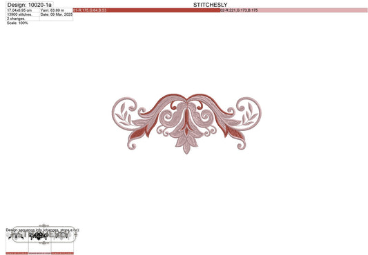 Detail view of Rosewood Scroll Border machine embroidery design