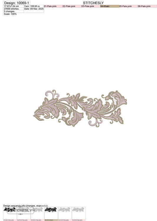 Detail view of Silver Leaf Scroll machine embroidery design