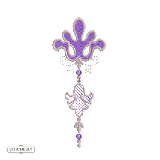 Detail view of Small Gold Hanging Ornament machine embroidery design