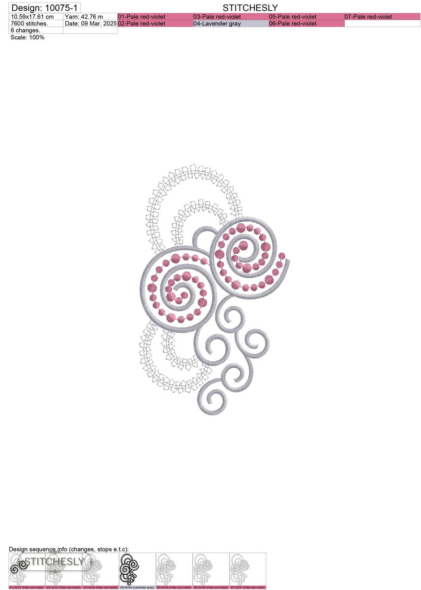 Detail view of Spiral Bead Accent machine embroidery design