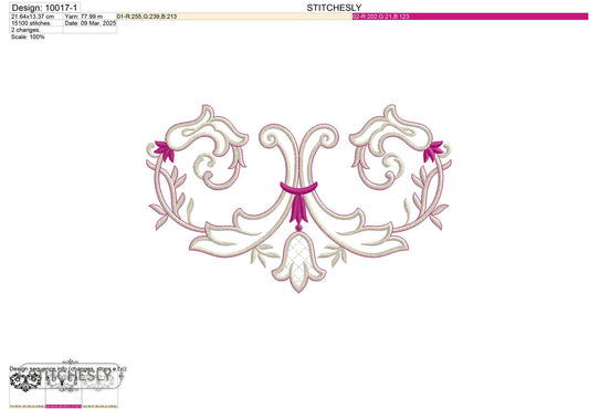 Detail view of Symmetrical Lily Scroll Border machine embroidery design