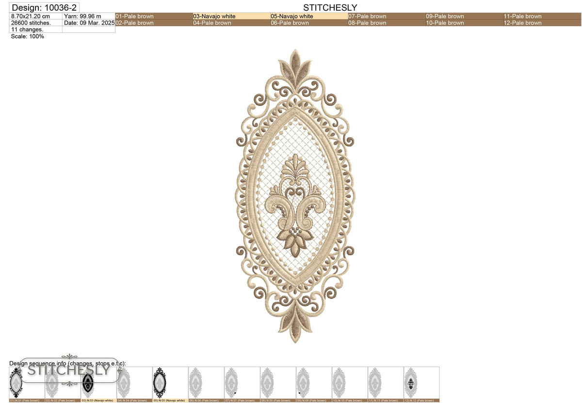 Detail view of Vintage Oval Filigree Frame machine embroidery design