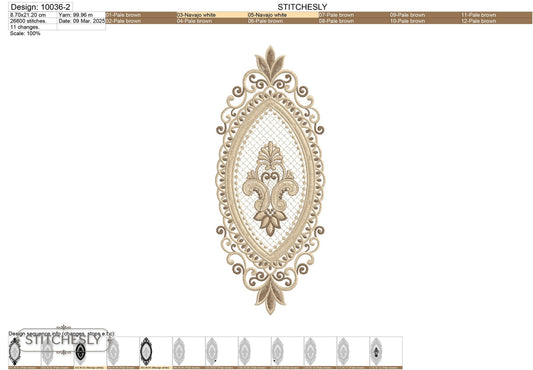 Detail view of Vintage Oval Filigree Frame machine embroidery design