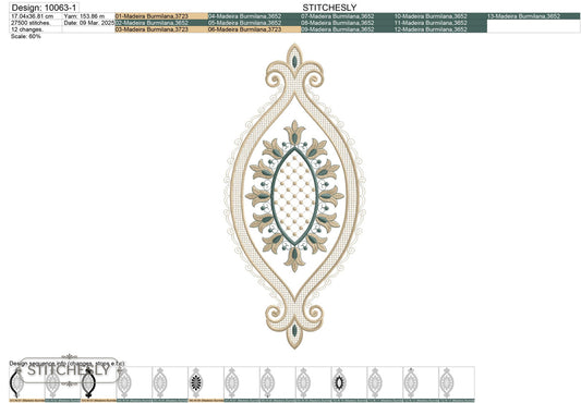 Detail view of Vintage Teardrop Lace Frame machine embroidery design