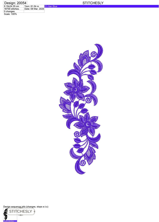 Detail view of Violet Floral Lace Border machine embroidery design