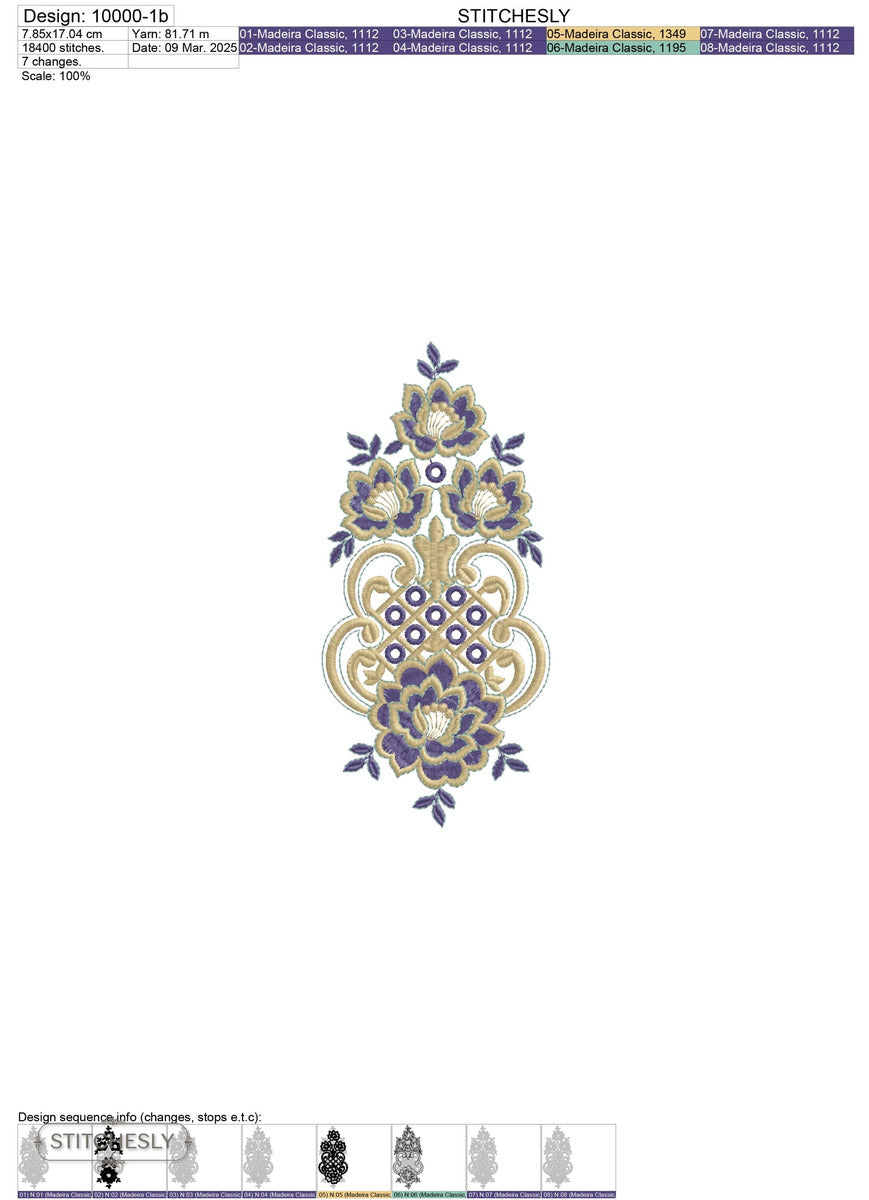 Detail view of Baroque Floral Medallion Panel machine embroidery design