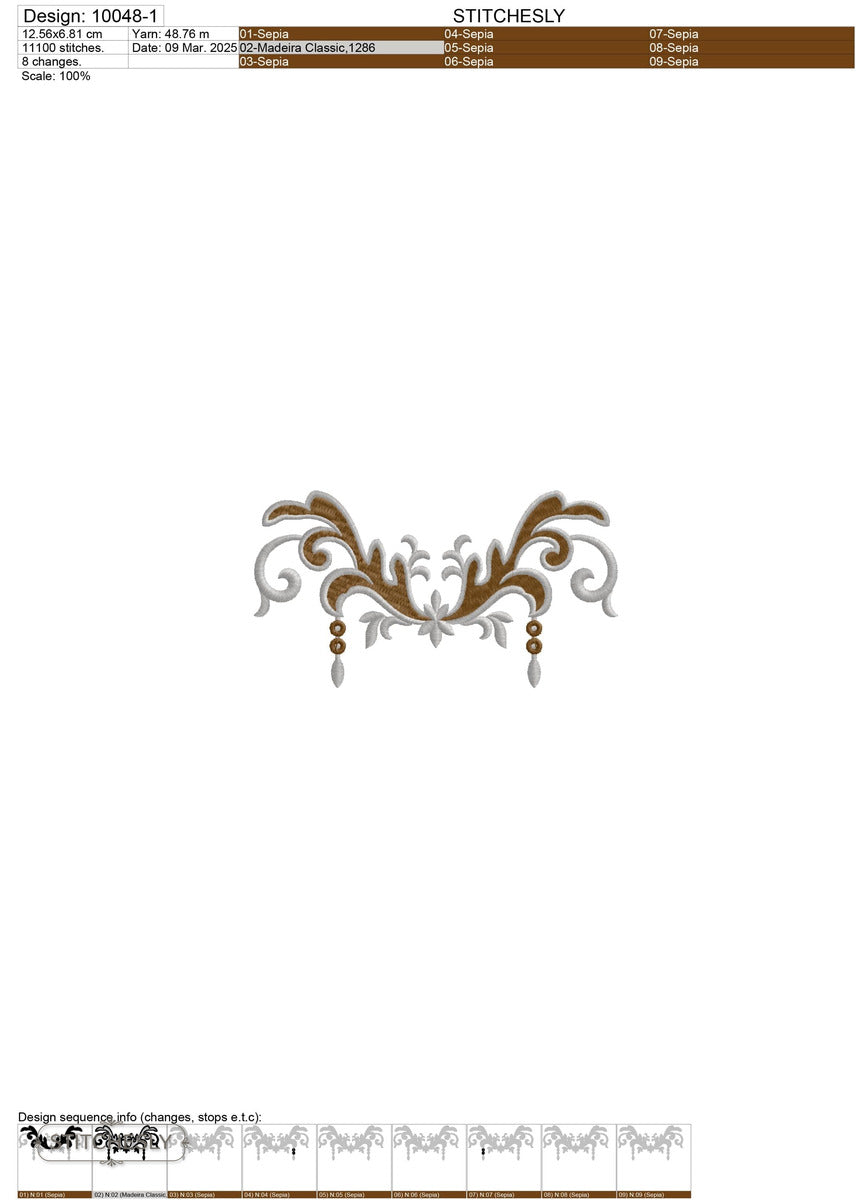 Detail view of Baroque Pillow Corner machine embroidery design