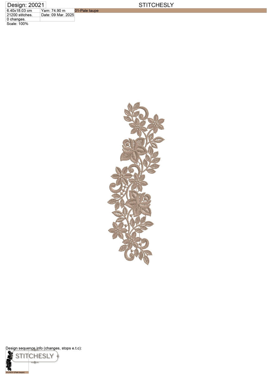 Detail view of Beige Floral Cushion Border machine embroidery design