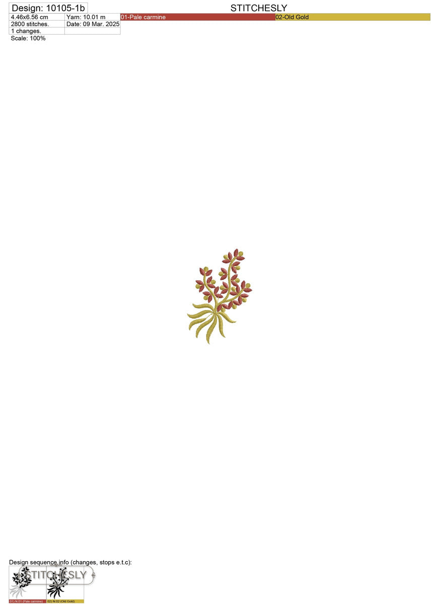 Detail view of Berry Botanical Spray machine embroidery design