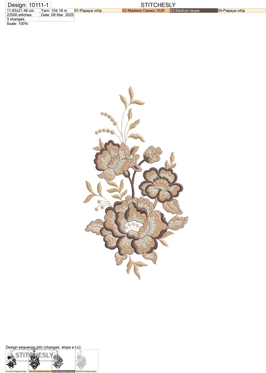 Detail view of Blue Floral Cushion machine embroidery design