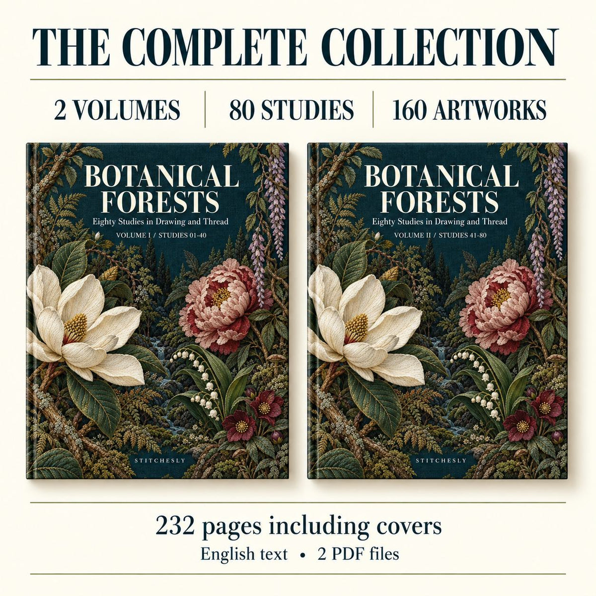 Botanical Forests covers beside the collection details: two volumes, 80 studies, 160 artworks and 232 pages including covers.