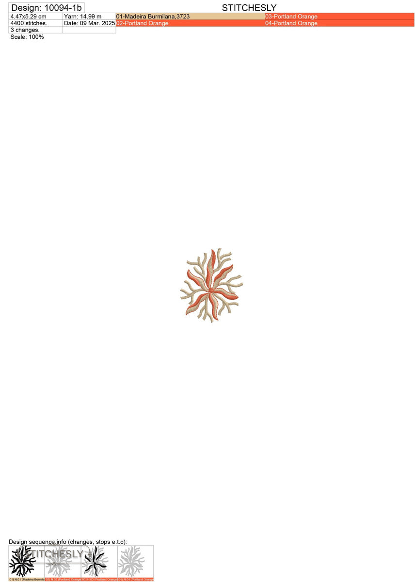 Detail view of Coral Branch Fill Pattern machine embroidery design