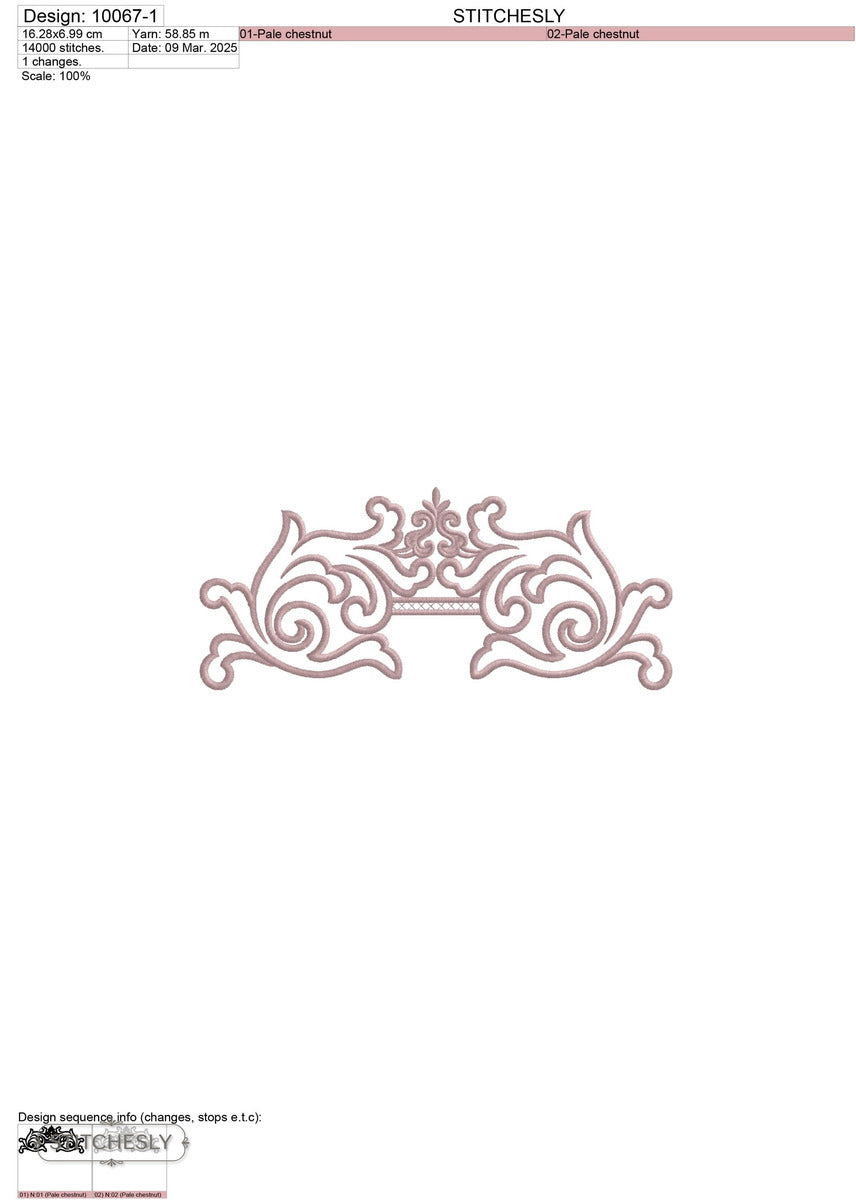 Detail view of Dusty Pink Scroll Border machine embroidery design